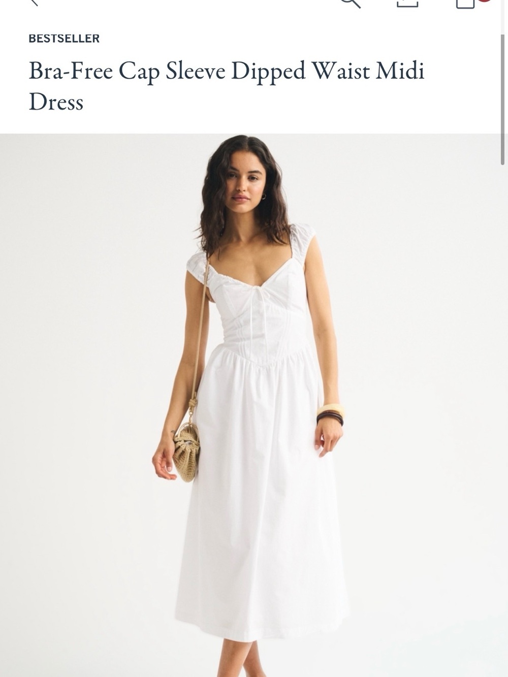 Abercrombie & Fitch White Cap Sleeve Dipped Waist Midi Dress